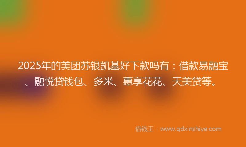 2025年的美团苏银凯基好下款吗有：借款易融宝、融悦贷钱包、多米、惠享花花、天美贷等。