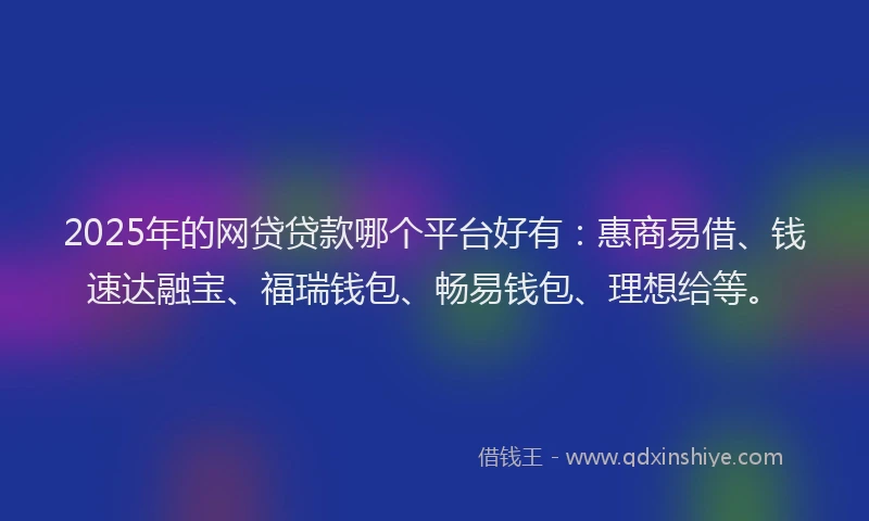 2025年的网贷贷款哪个平台好有：惠商易借、钱速达融宝、福瑞钱包、畅易钱包、理想给等。