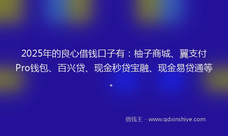 2025年的良心借钱口子有：柚子商城、翼支付Pro钱包、百兴贷、现金秒贷宝融、现金易贷通等。