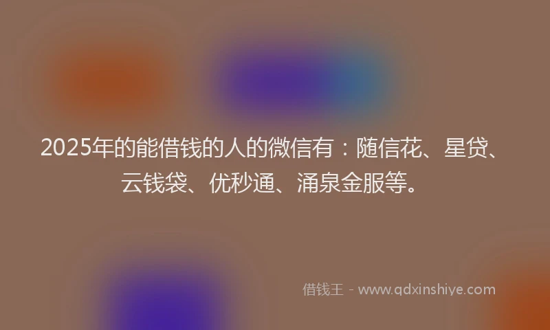 2025年的能借钱的人的微信有:随信花、星贷、云钱袋、优秒通、涌泉金服等。