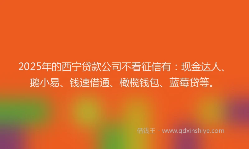 2025年的西宁贷款公司不看征信有：现金达人、鹅小易、钱速借通、橄榄钱包、蓝莓贷等。