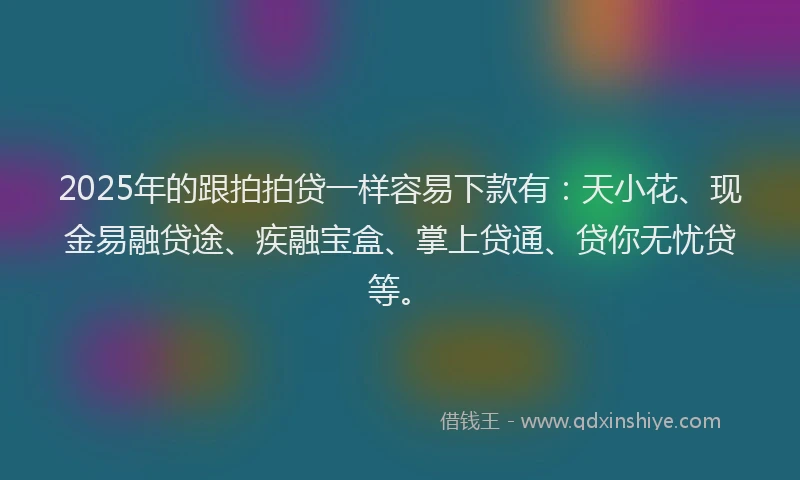 2025年的跟拍拍贷一样容易下款有：天小花、现金易融贷途、疾融宝盒、掌上贷通、贷你无忧贷等。
