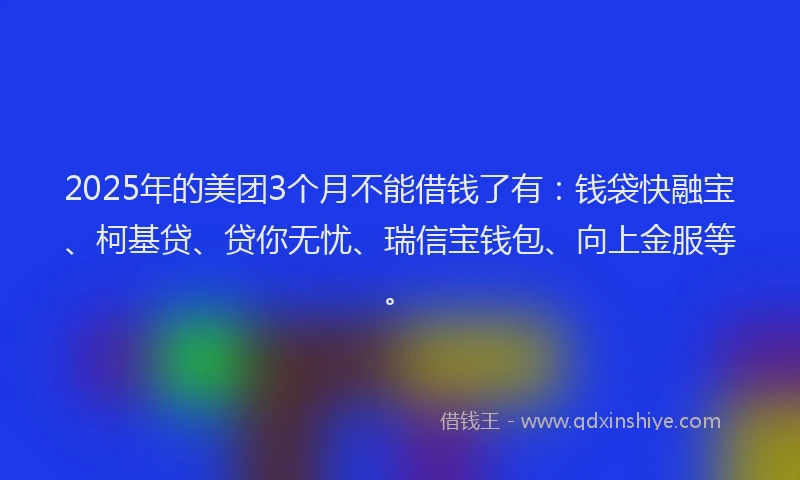 2025年的美团3个月不能借钱了有：钱袋快融宝、柯基贷、贷你无忧、瑞信宝钱包、向上金服等。