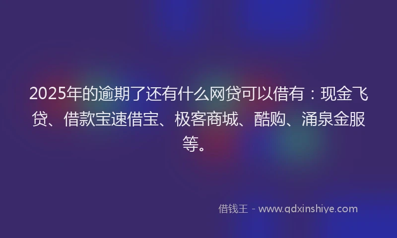 2025年的逾期了还有什么网贷可以借有：现金飞贷、借款宝速借宝、极客商城、酷购、涌泉金服等。