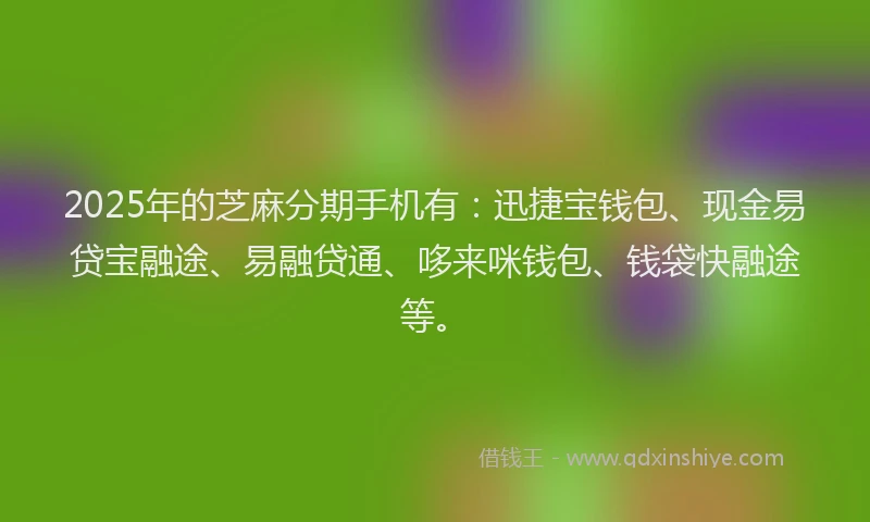 2025年的芝麻分期手机有：迅捷宝钱包、现金易贷宝融途、易融贷通、哆来咪钱包、钱袋快融途等。