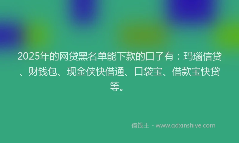 2025年的网贷黑名单能下款的口子有：玛瑙信贷、财钱包、现金侠快借通、口袋宝、借款宝快贷等。