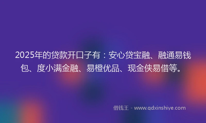 2025年的贷款开口子有：安心贷宝融、融通易钱包、度小满金融、易橙优品、现金侠易借等。