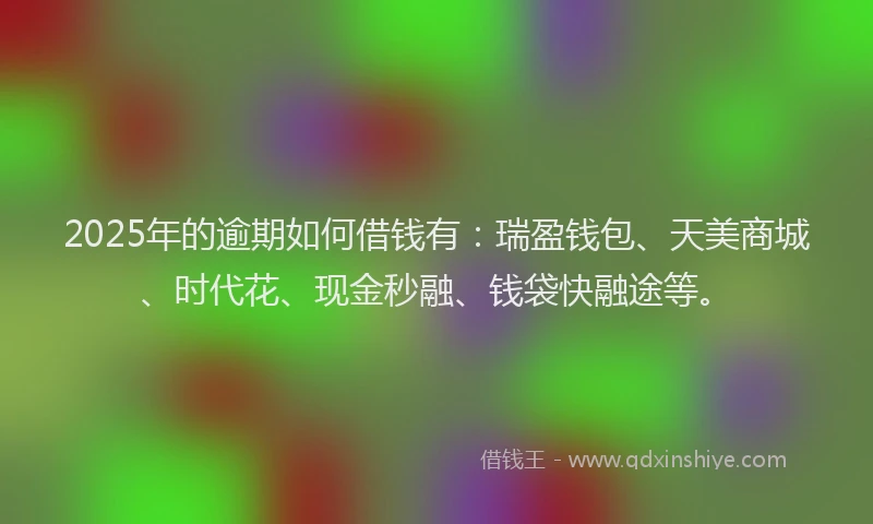 2025年的逾期如何借钱有：瑞盈钱包、天美商城、时代花、现金秒融、钱袋快融途等。