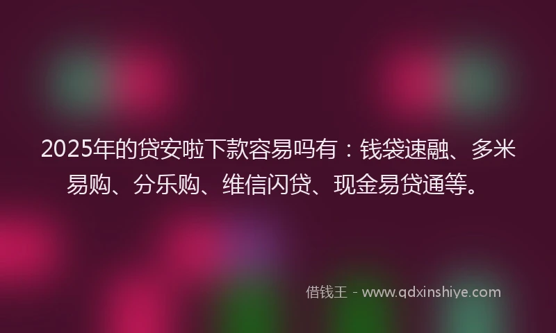 2025年的贷安啦下款容易吗有：钱袋速融、多米易购、分乐购、维信闪贷、现金易贷通等。