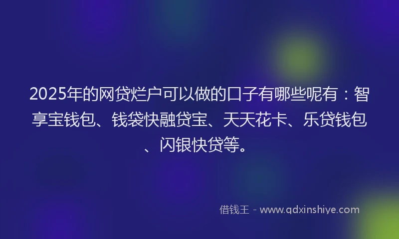 2025年的网贷烂户可以做的口子有哪些呢有：智享宝钱包、钱袋快融贷宝、天天花卡、乐贷钱包、闪银快贷等。
