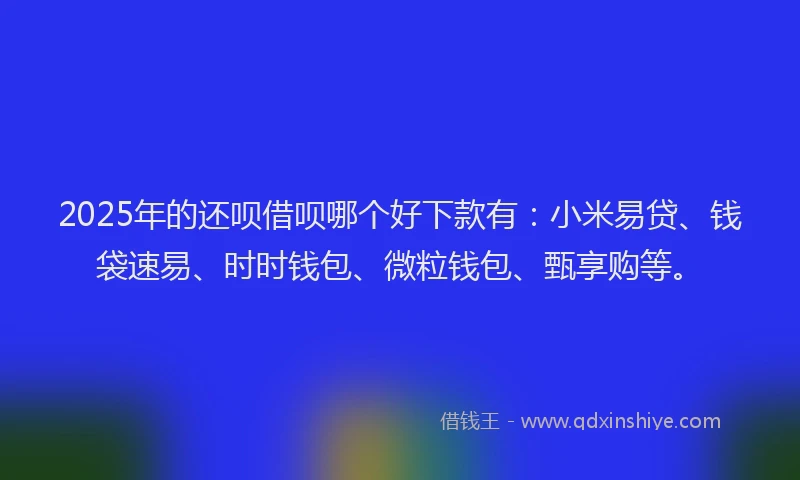 2025年的还呗借呗哪个好下款有：小米易贷、钱袋速易、时时钱包、微粒钱包、甄享购等。