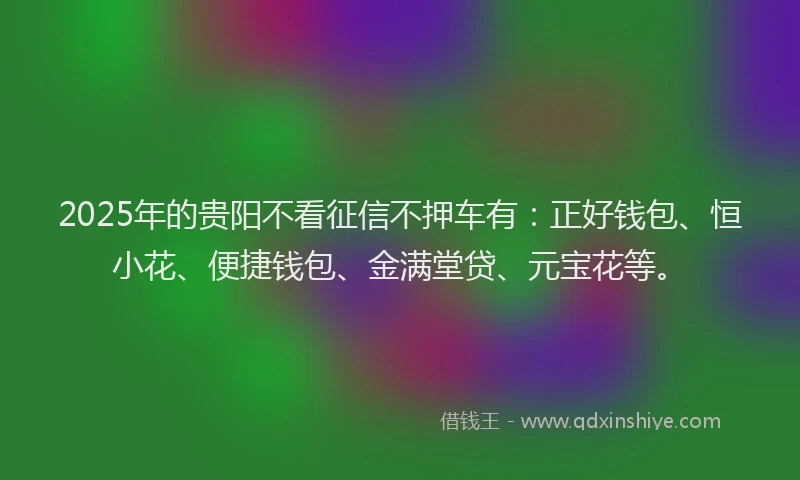 2025年的贵阳不看征信不押车有：正好钱包、恒小花、便捷钱包、金满堂贷、元宝花等。