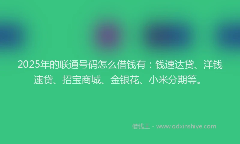2025年的联通号码怎么借钱有：钱速达贷、洋钱速贷、招宝商城、金银花、小米分期等。