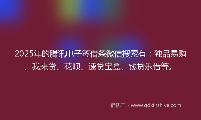 2025年的腾讯电子签借条微信搜索有：独品易购、我来贷、花呗、速贷宝盒、钱贷乐借等。