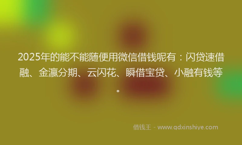 2025年的能不能随便用微信借钱呢有：闪贷速借融、金瀛分期、云闪花、瞬借宝贷、小融有钱等。