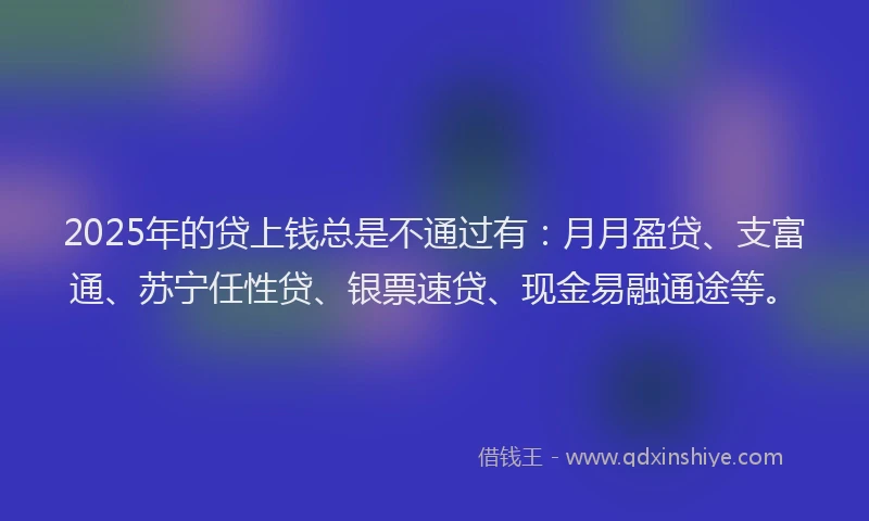 2025年的贷上钱总是不通过有：月月盈贷、支富通、苏宁任性贷、银票速贷、现金易融通途等。