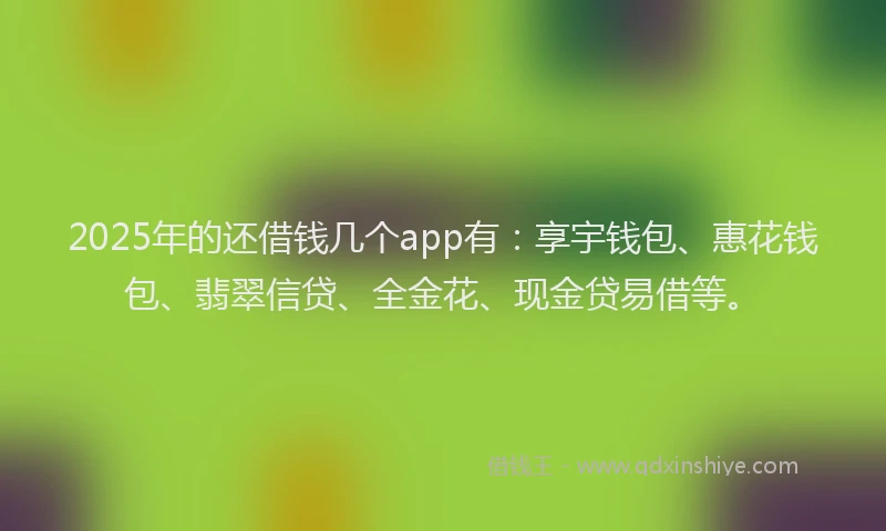 2025年的还借钱几个app有：享宇钱包、惠花钱包、翡翠信贷、全金花、现金贷易借等。