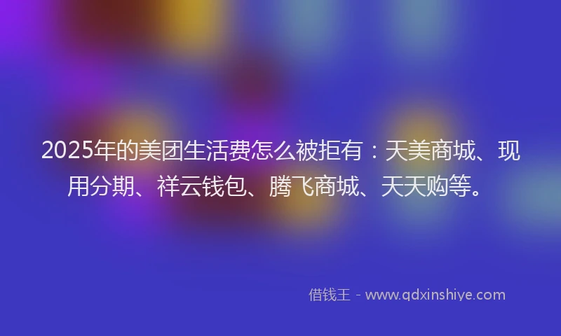 2025年的美团生活费怎么被拒有：天美商城、现用分期、祥云钱包、腾飞商城、天天购等。