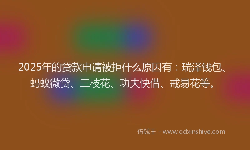 2025年的贷款申请被拒什么原因有：瑞泽钱包、蚂蚁微贷、三枝花、功夫快借、戒易花等。