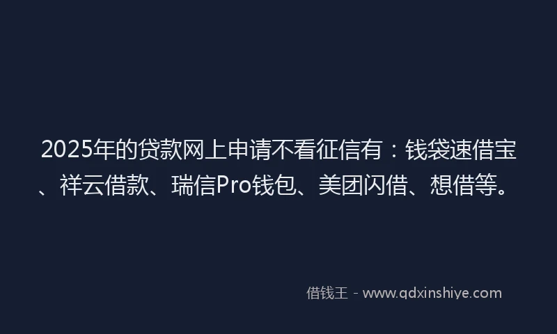 2025年的贷款网上申请不看征信有：钱袋速借宝、祥云借款、瑞信Pro钱包、美团闪借、想借等。