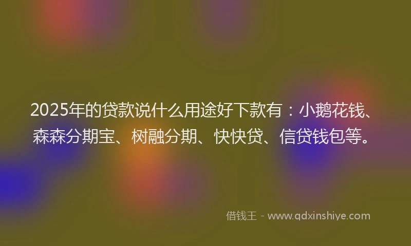 2025年的贷款说什么用途好下款有：小鹅花钱、森森分期宝、树融分期、快快贷、信贷钱包等。