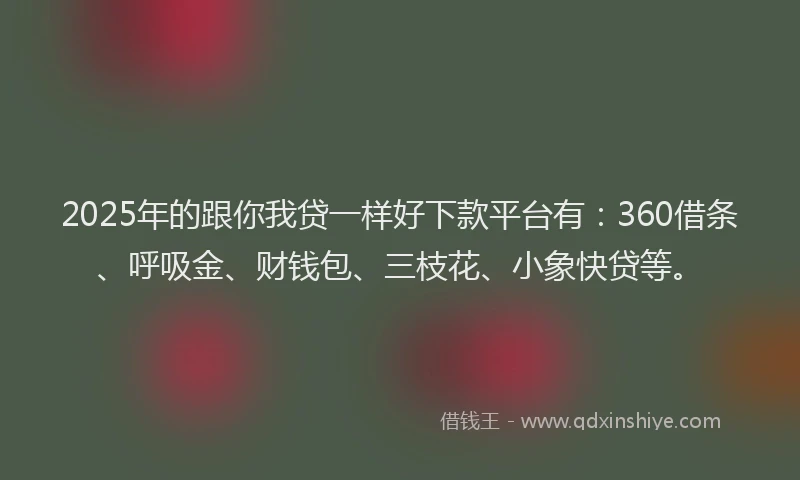 2025年的跟你我贷一样好下款平台有：360借条、呼吸金、财钱包、三枝花、小象快贷等。