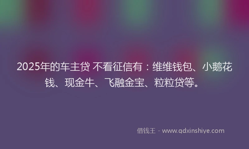 2025年的车主贷 不看征信有：维维钱包、小鹅花钱、现金牛、飞融金宝、粒粒贷等。