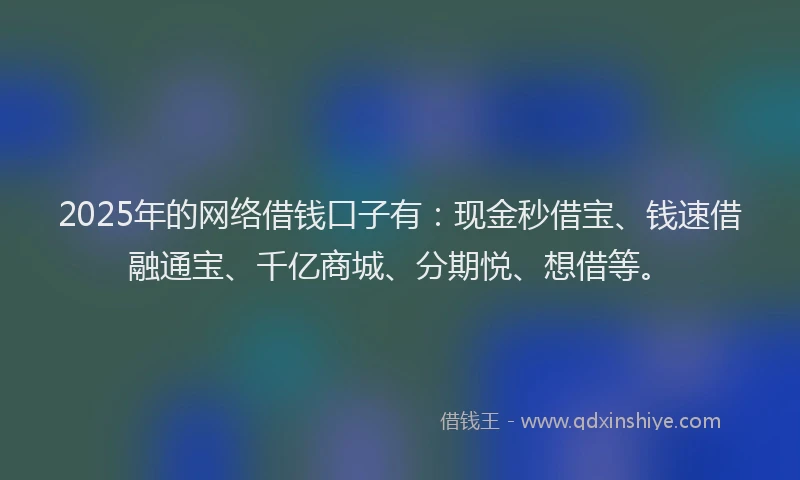 2025年的网络借钱口子有：现金秒借宝、钱速借融通宝、千亿商城、分期悦、想借等。