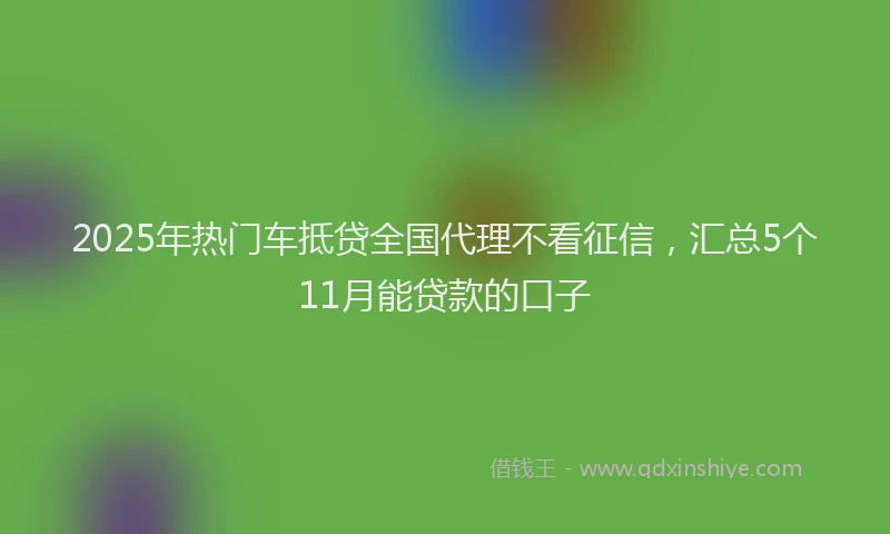 2025年热门车抵贷全国代理不看征信，汇总5个11月能贷款的口子