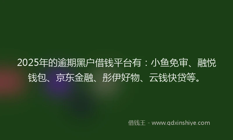 2025年的逾期黑户借钱平台有:小鱼免审、融悦钱包、京东金融、彤伊好物、云钱快贷等。