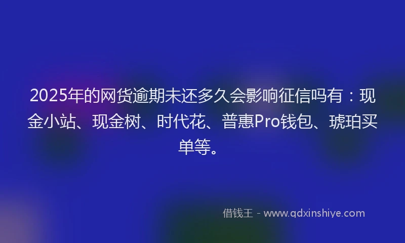 2025年的网货逾期未还多久会影响征信吗有：现金小站、现金树、时代花、普惠Pro钱包、琥珀买单等。
