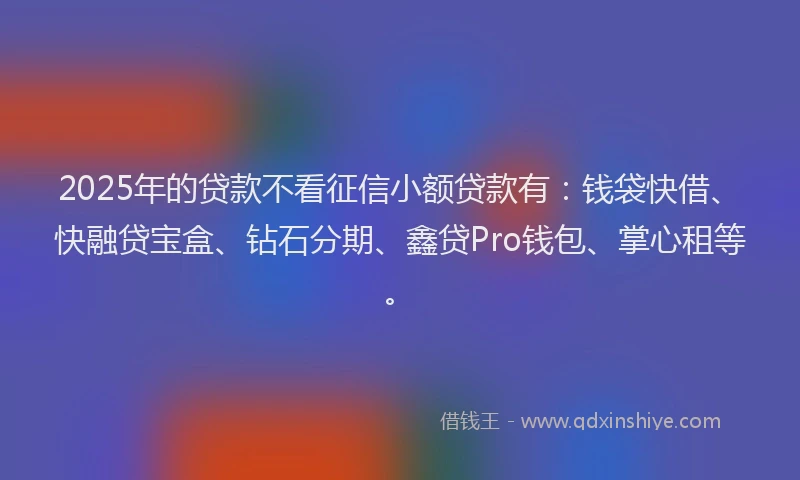 2025年的贷款不看征信小额贷款有：钱袋快借、快融贷宝盒、钻石分期、鑫贷Pro钱包、掌心租等。