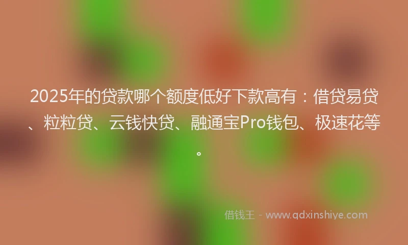 2025年的贷款哪个额度低好下款高有：借贷易贷、粒粒贷、云钱快贷、融通宝Pro钱包、极速花等。