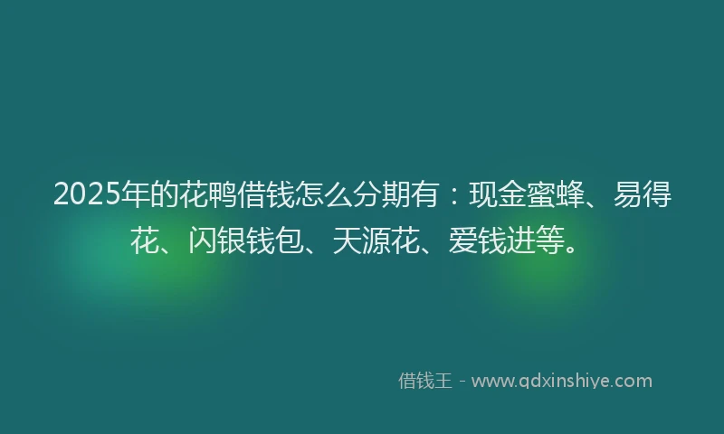 2025年的花鸭借钱怎么分期有：现金蜜蜂、易得花、闪银钱包、天源花、爱钱进等。