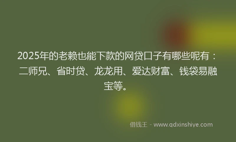 2025年的老赖也能下款的网贷口子有哪些呢有：二师兄、省时贷、龙龙用、爱达财富、钱袋易融宝等。