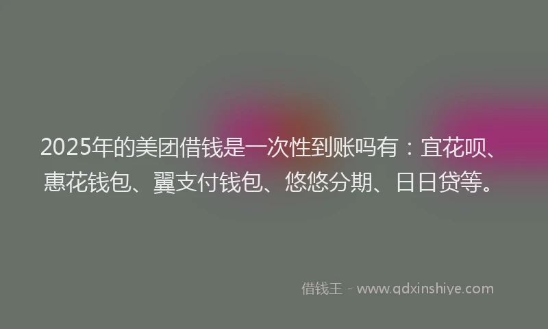 2025年的美团借钱是一次性到账吗有：宜花呗、惠花钱包、翼支付钱包、悠悠分期、日日贷等。