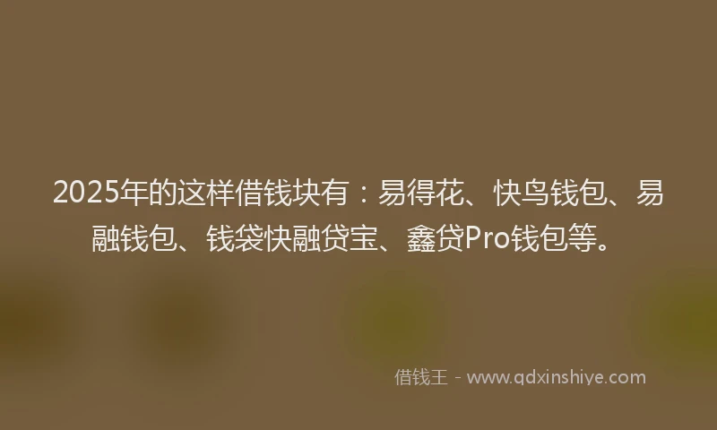 2025年的这样借钱块有：易得花、快鸟钱包、易融钱包、钱袋快融贷宝、鑫贷Pro钱包等。