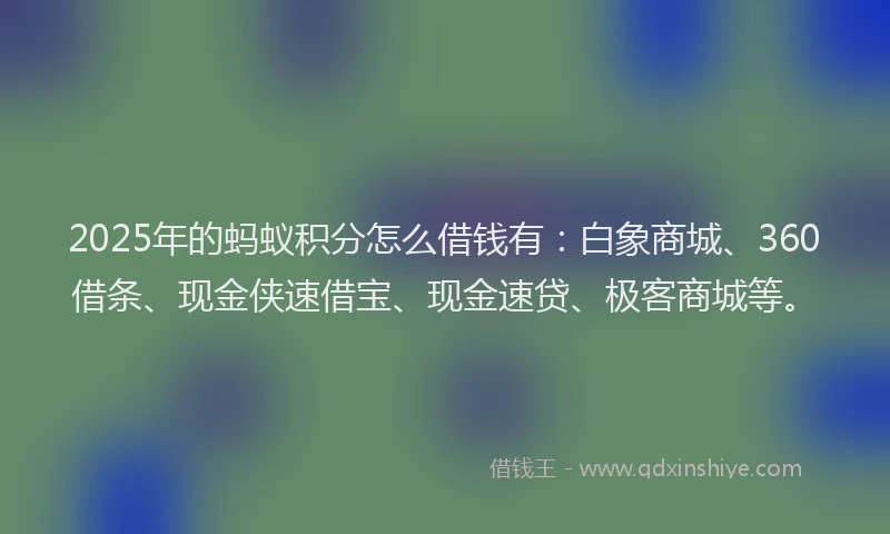 2025年的蚂蚁积分怎么借钱有：白象商城、360借条、现金侠速借宝、现金速贷、极客商城等。