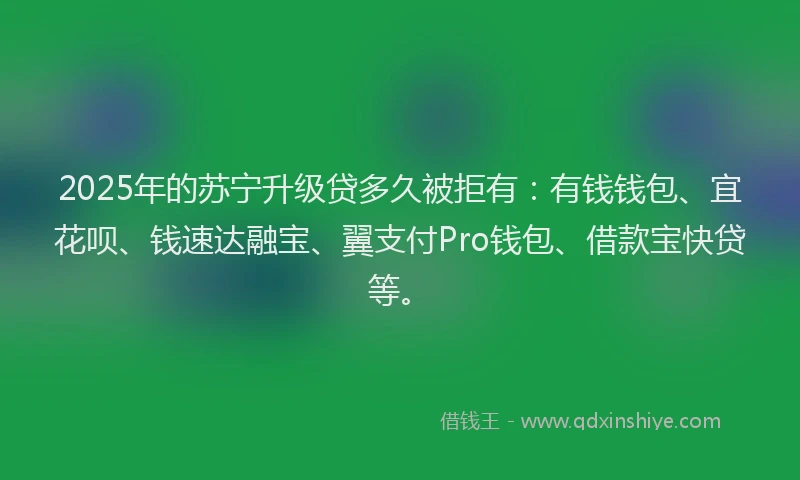 2025年的苏宁升级贷多久被拒有：有钱钱包、宜花呗、钱速达融宝、翼支付Pro钱包、借款宝快贷等。