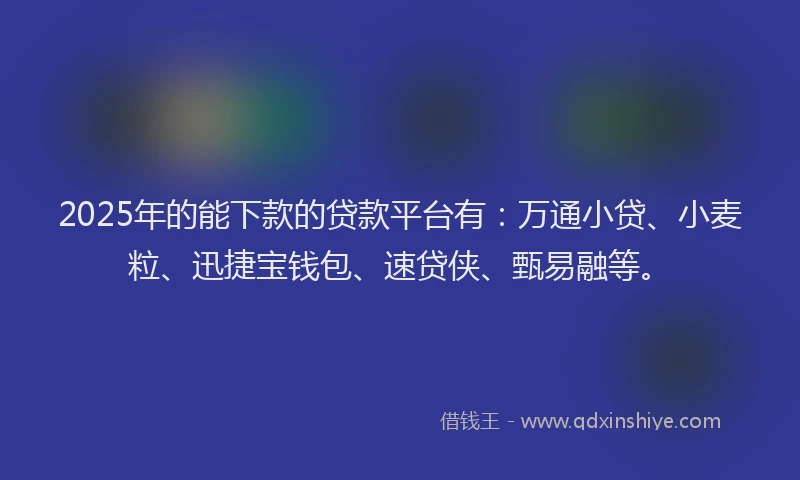 2025年的能下款的贷款平台有：万通小贷、小麦粒、迅捷宝钱包、速贷侠、甄易融等。