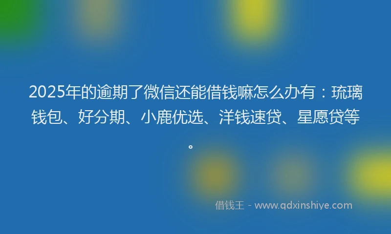 2025年的逾期了微信还能借钱嘛怎么办有：琉璃钱包、好分期、小鹿优选、洋钱速贷、星愿贷等。