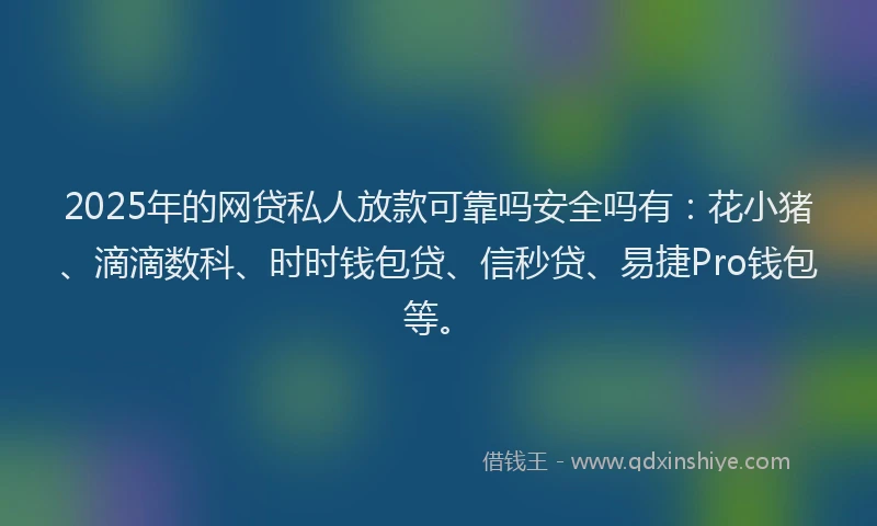 2025年的网贷私人放款可靠吗安全吗有：花小猪、滴滴数科、时时钱包贷、信秒贷、易捷Pro钱包等。
