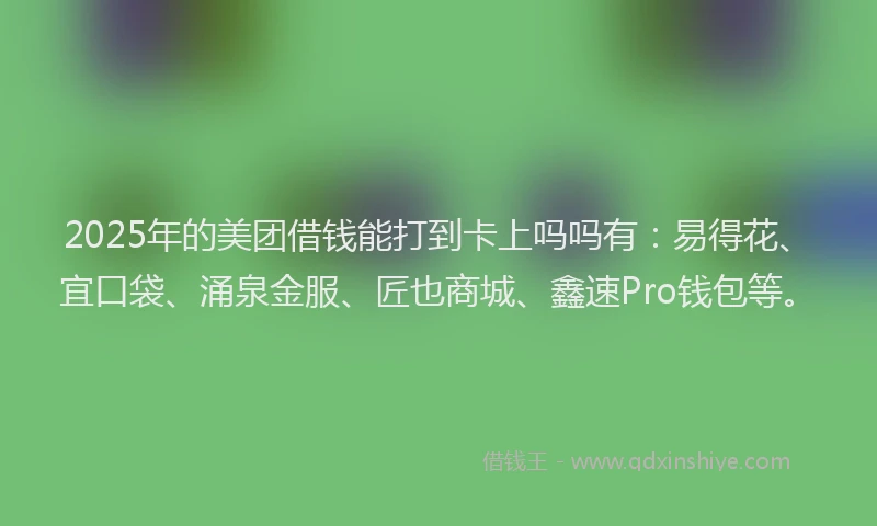 2025年的美团借钱能打到卡上吗吗有：易得花、宜口袋、涌泉金服、匠也商城、鑫速Pro钱包等。