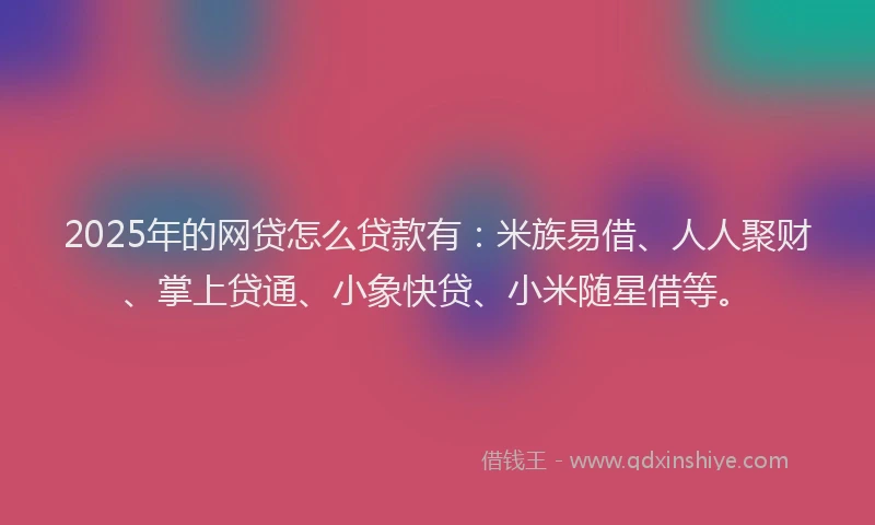 2025年的网贷怎么贷款有：米族易借、人人聚财、掌上贷通、小象快贷、小米随星借等。