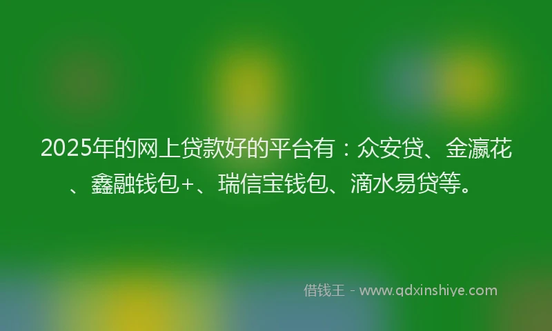 2025年的网上贷款好的平台有：众安贷、金瀛花、鑫融钱包+、瑞信宝钱包、滴水易贷等。