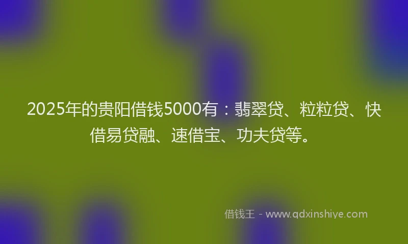 2025年的贵阳借钱5000有：翡翠贷、粒粒贷、快借易贷融、速借宝、功夫贷等。