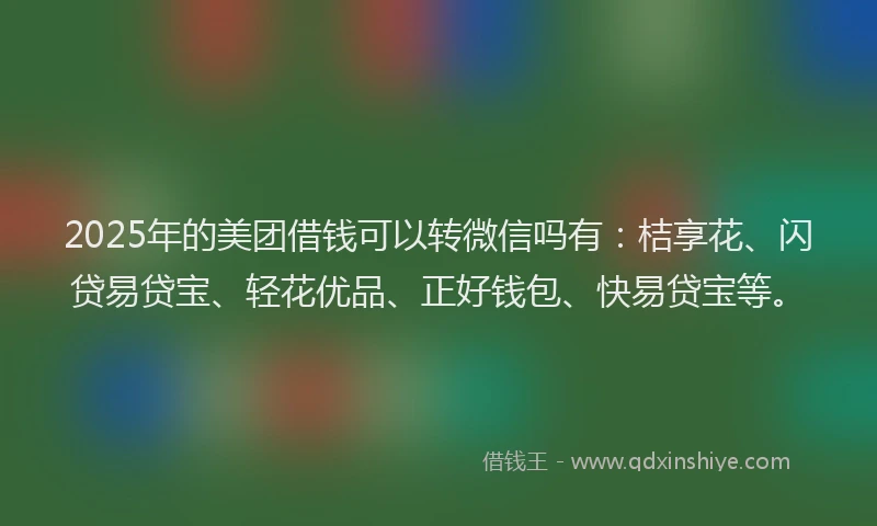 2025年的美团借钱可以转微信吗有：桔享花、闪贷易贷宝、轻花优品、正好钱包、快易贷宝等。