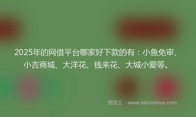 2025年的网借平台哪家好下款的有：小鱼免审、小吉商城、大洋花、钱来花、大城小爱等。