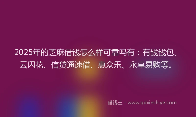 2025年的芝麻借钱怎么样可靠吗有：有钱钱包、云闪花、信贷通速借、惠众乐、永卓易购等。