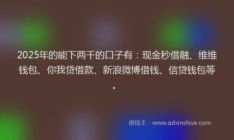 2025年的能下两千的口子有：现金秒借融、维维钱包、你我贷借款、新浪微博借钱、信贷钱包等。